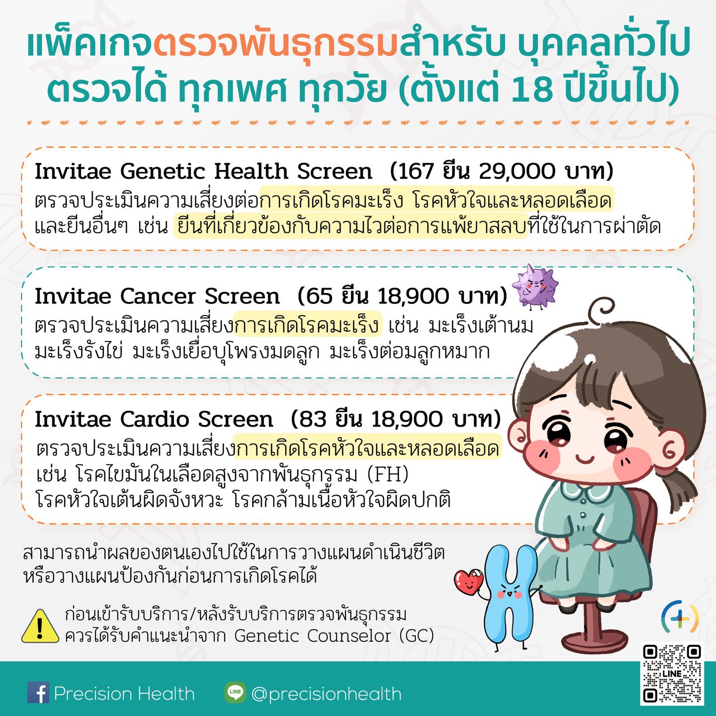 service gene screen คัดกรอง ตรวจสุขภาพ เสี่ยง มะเร็ง หัวใจ